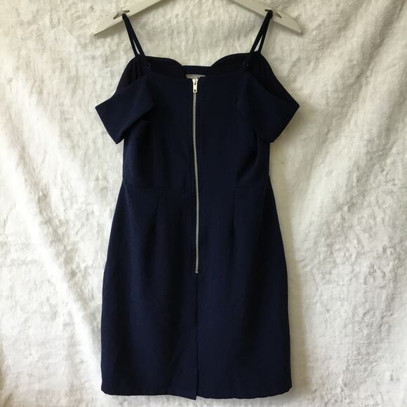 Storee Navy Blue Off-Shoulder Zip-Up Formal Dress - Picture 2 of 13